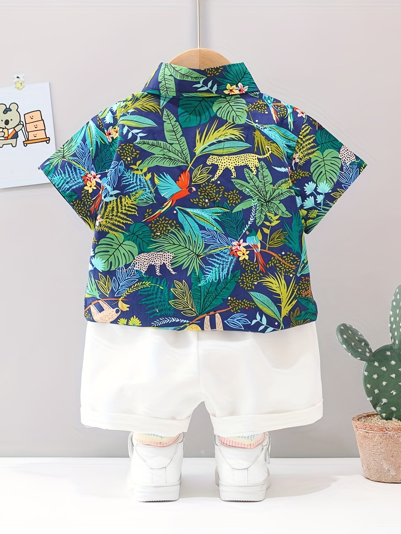 2pcs Baby Boys Leaf Print Shirt & Shorts Set