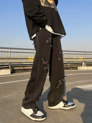 Men's Wide Leg Denim Jeans with Embroidery