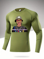 Men's Letter Print Compression Shirt Athletic Cold Weather Baselayer