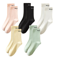 Letter Print Socks Comfy & Breathable Women's Stockings