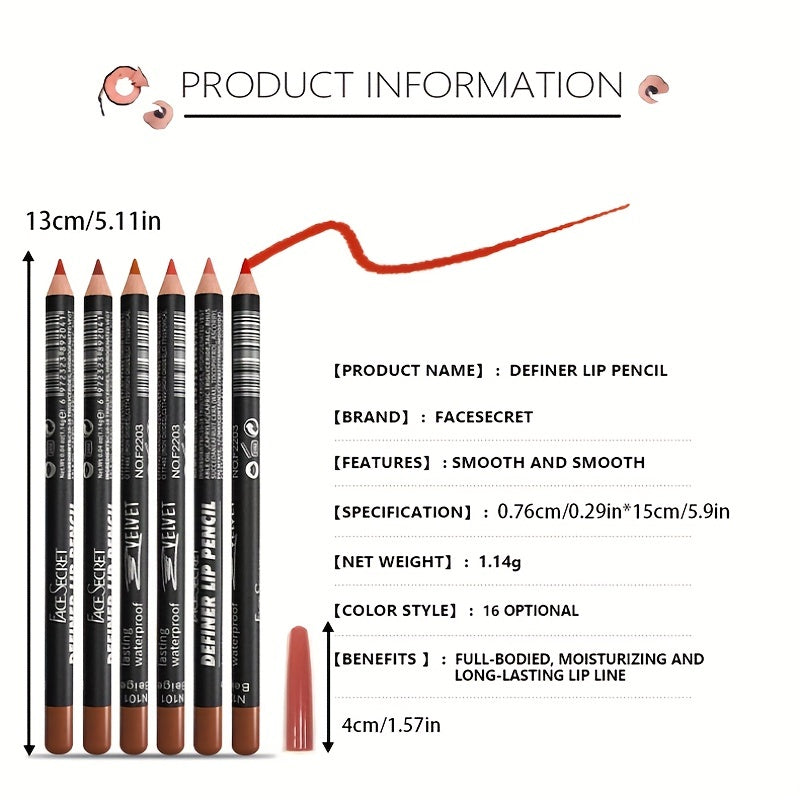 Matte Lip Liner Set - 16 Colors Wooden Lipstick for Contouring