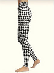 High Waist Houndstooth Print Yoga Pants Tummy Control