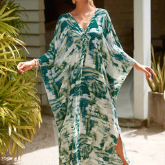 Casual Cover Up Dress Women's Plus Random Print Bat Sleeve