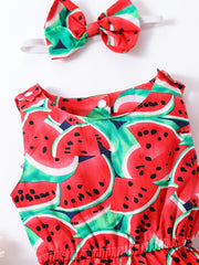 Toddler Girls Watermelon Print Romper Headband Summer Clothes