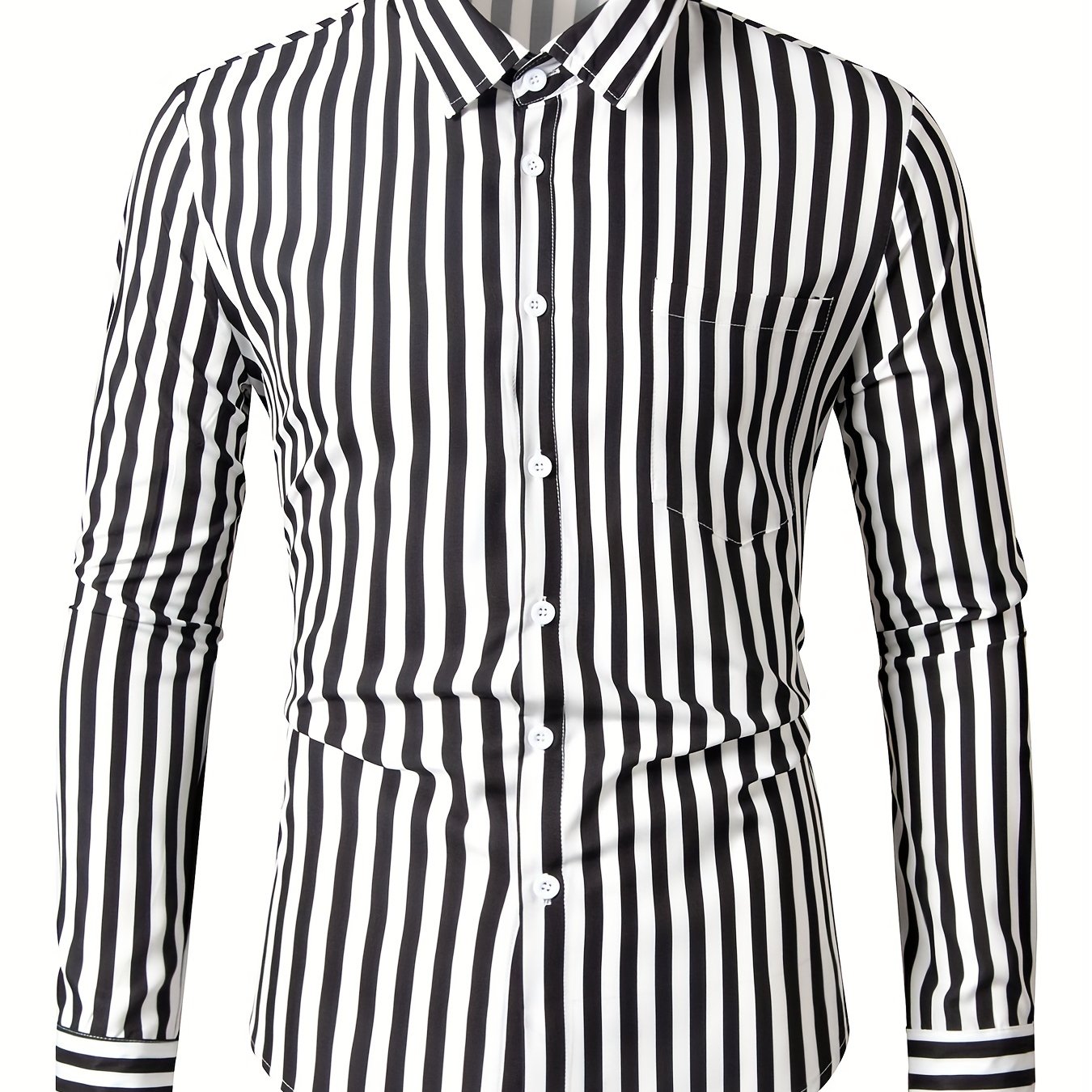 Men's Lapel Striped Shirt Casual Button Up Long Sleeve Outdoor