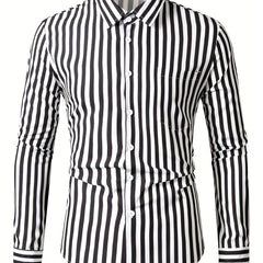 Men's Lapel Striped Shirt Casual Button Up Long Sleeve Outdoor