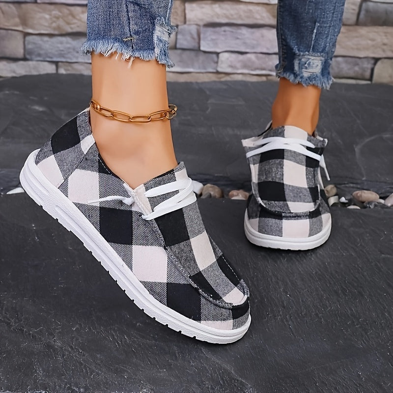Women's Plaid Pattern Flat Shoes Slip On Lightweight Comfortable