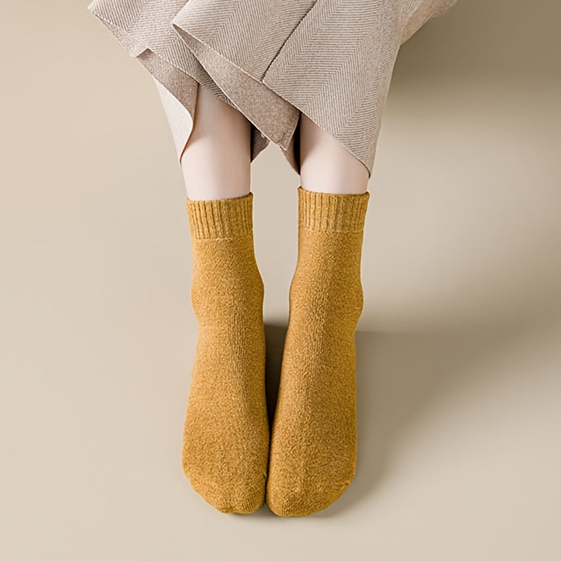 Chunky Knit Crew Socks Warm Winter Cotton Blend Women's Stockings