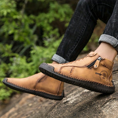 Men's Stitched Zipper Decor Boots Wear resistant Non Slip Outdoor Casual