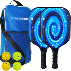 2 Fiberglass Pickleball Paddles Set + 4 Balls & Bag