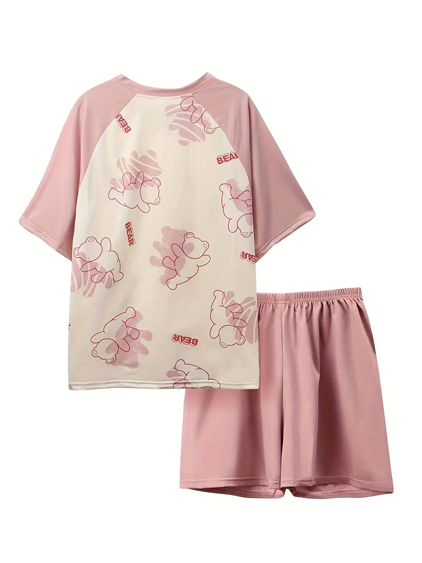 Bear Print Pajamas Set Raglan Sleeve Top & Shorts