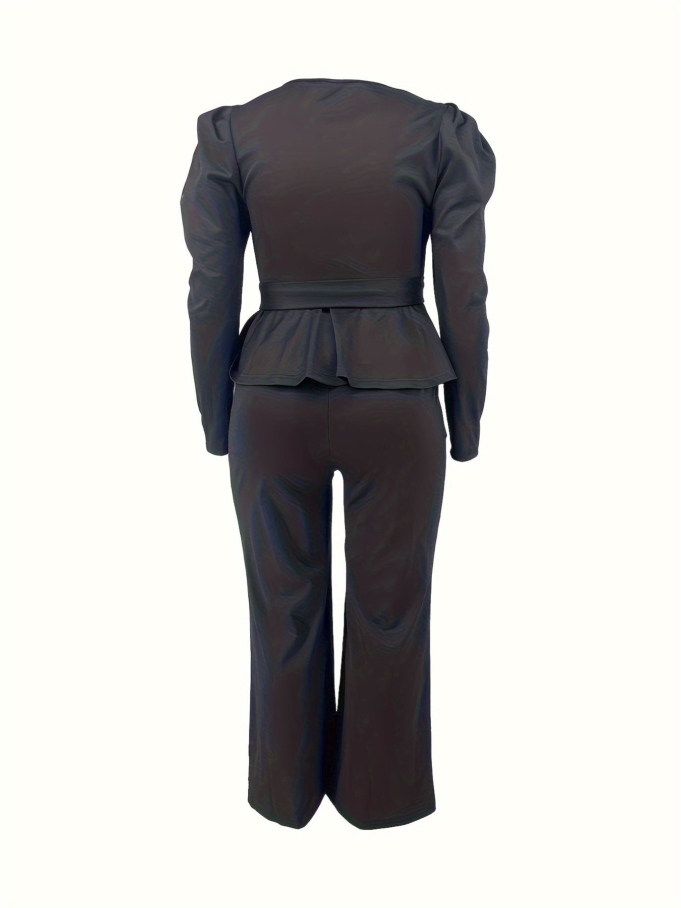 Solid Gigot Sleeve Peplum Top & Pants Set