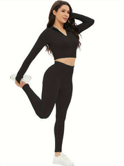 Yoga Set: Zipper Long Sleeve Top & High Stretch Leggings