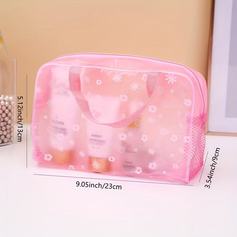 Floral Print Makeup Pouch Zipper Portable Cosmetic Bag