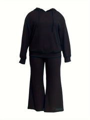 Solid Waffle Hoodie & Flared Leg Pants Set