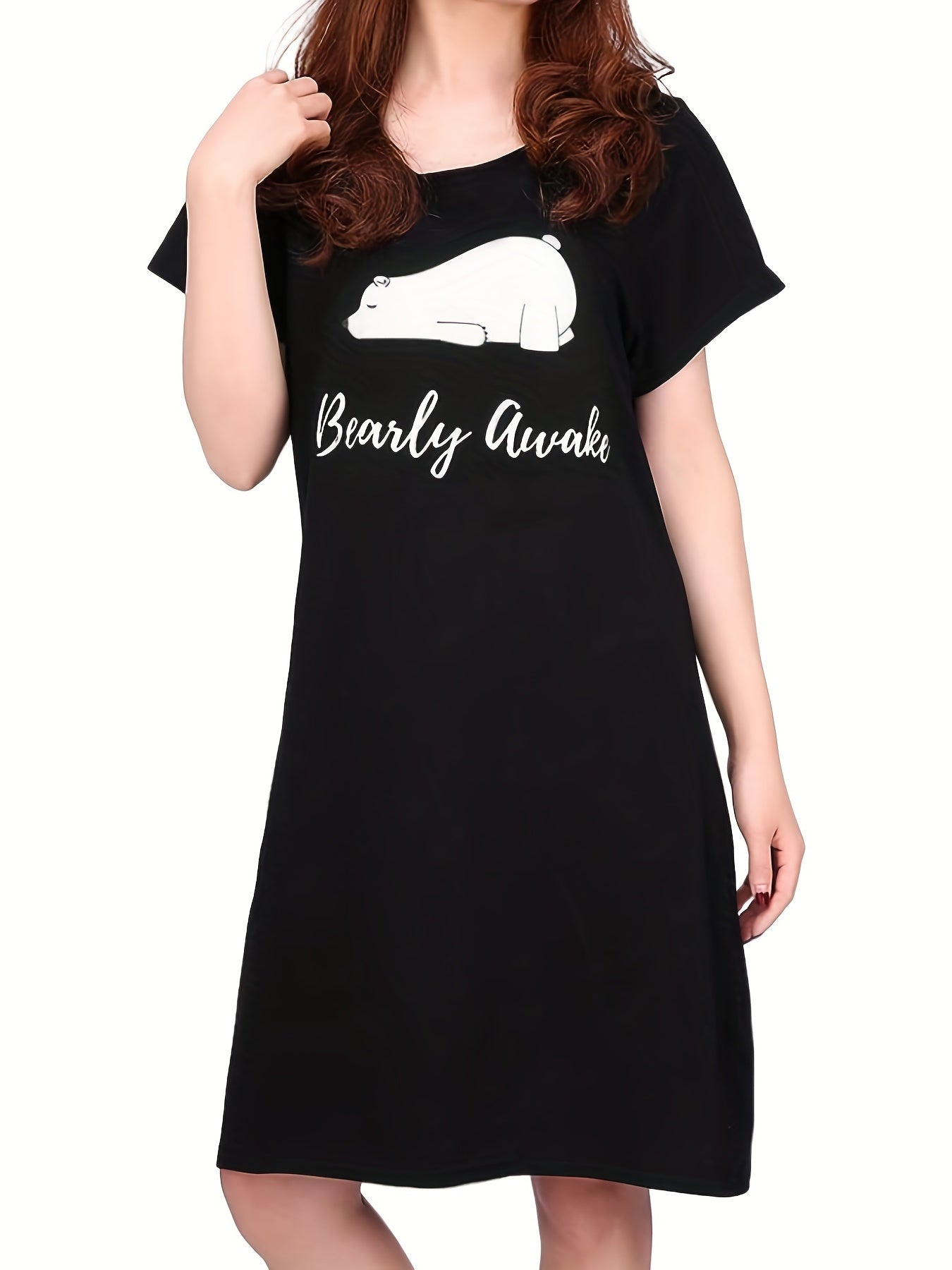 Bear Print NightDress Short Sleeve Pajama Dress