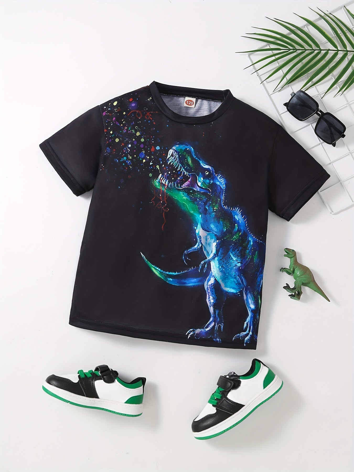 Boys Dinosaur Graphic Tee-Crew Neck & Short Sleeves