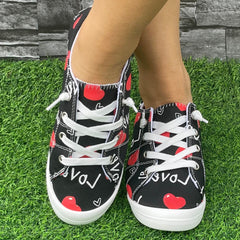 Fashionable Couple LOVE Red Heart Flat Skate Shoes