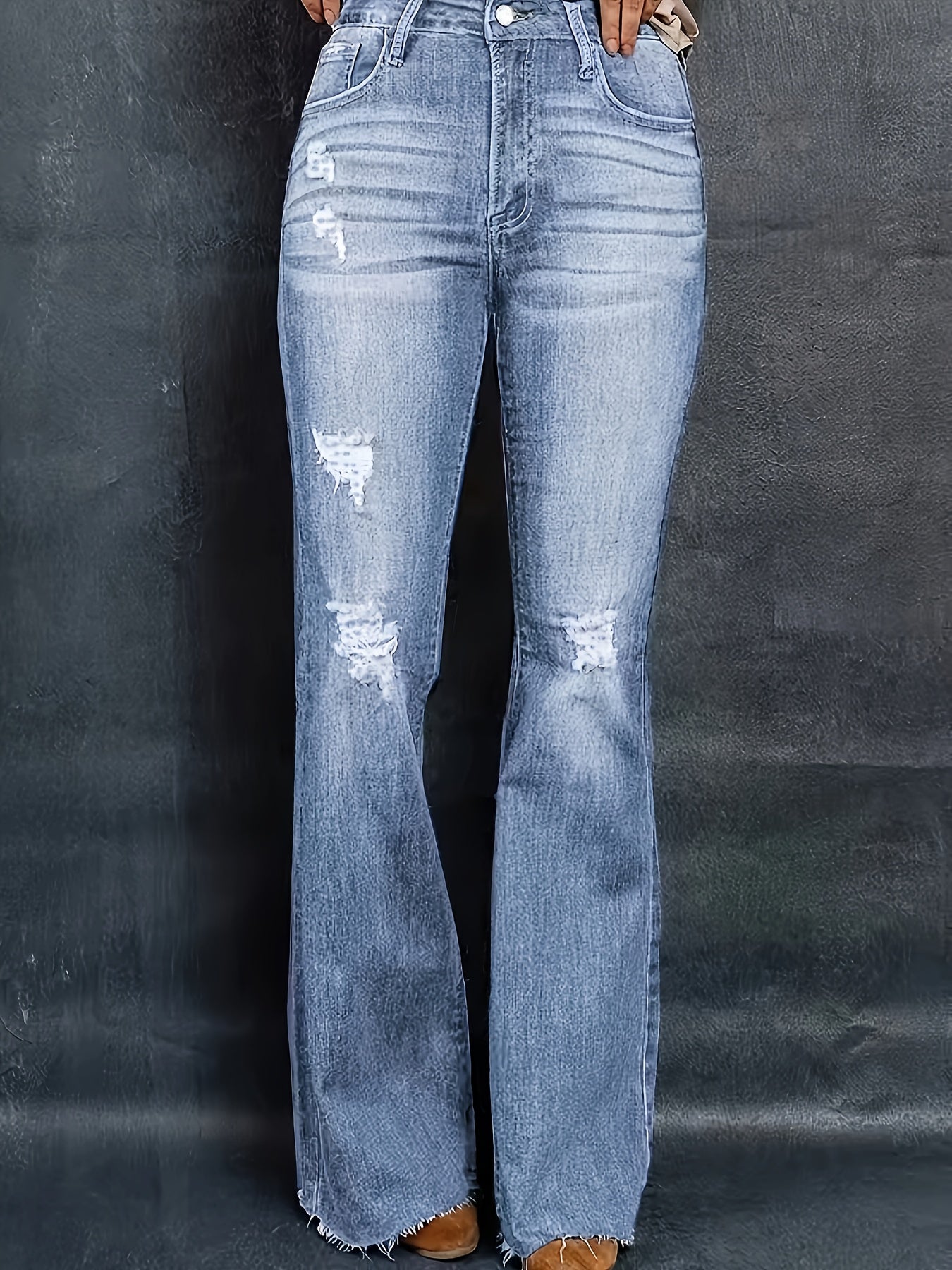 Ripped High Rise Flared Leg Jeans
