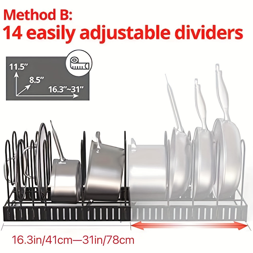 Expandable Pot Organizer Rack Under Cabinet with 4 Storage Positions