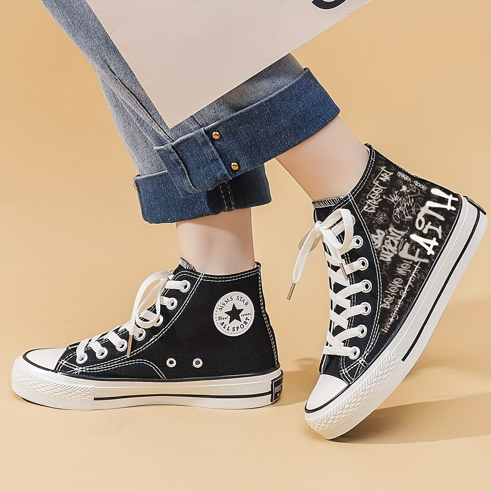 Men's Alphabet Print Ankle Top Canvas Shoes