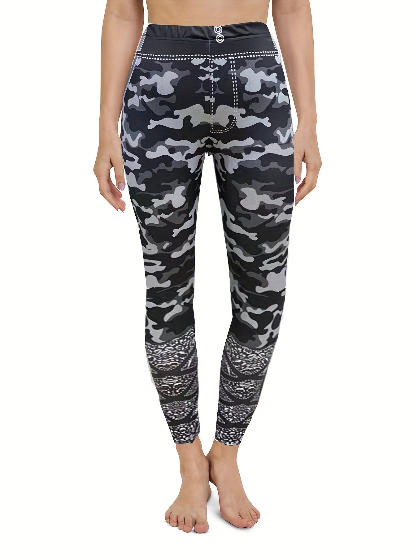 Camouflage Print Skinny Leggings High Waist Stretchy Leggings