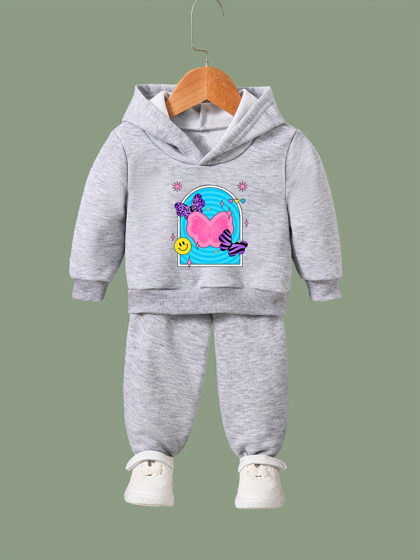 Butterfly Happy Face Long Sleeve Hooded Sweatshirt Girls