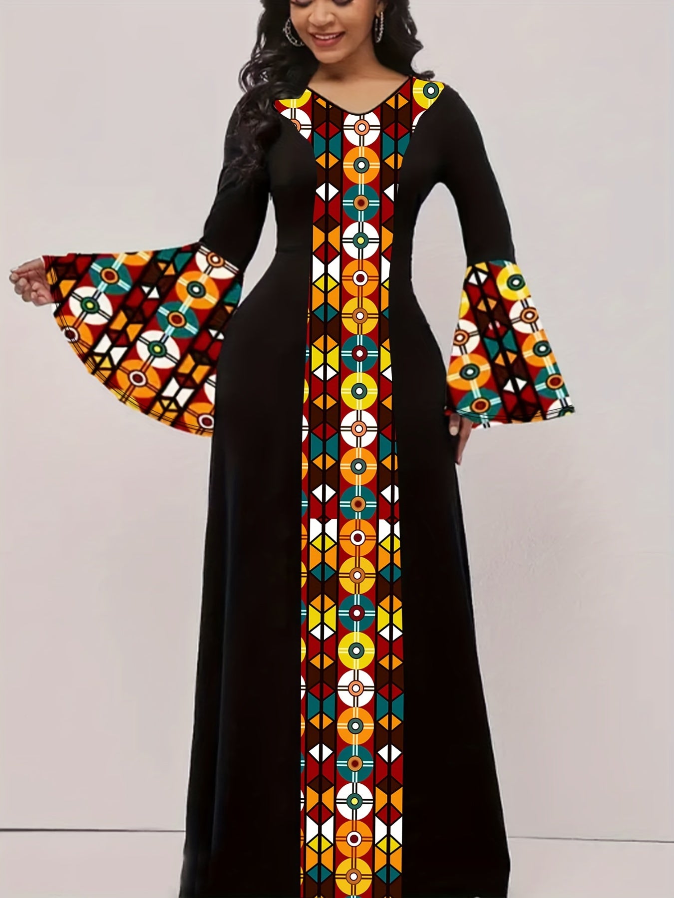 Colorblock Tribal Print Maxi Dress