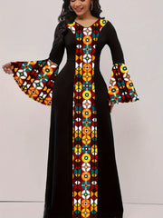 Colorblock Tribal Print Maxi Dress