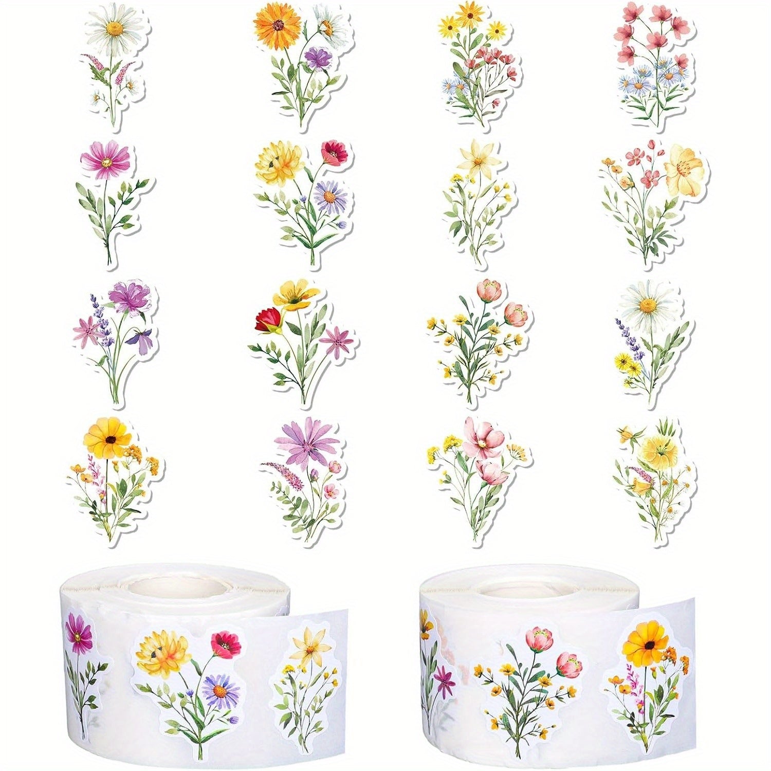 200pcs Wildflower Stickers Colorful Floral Paper Decals Self Adhesive