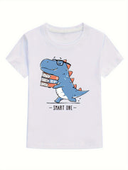 Dino Print Letter Graphic Short Sleeve Crew Neck Tops T shirt For Kids