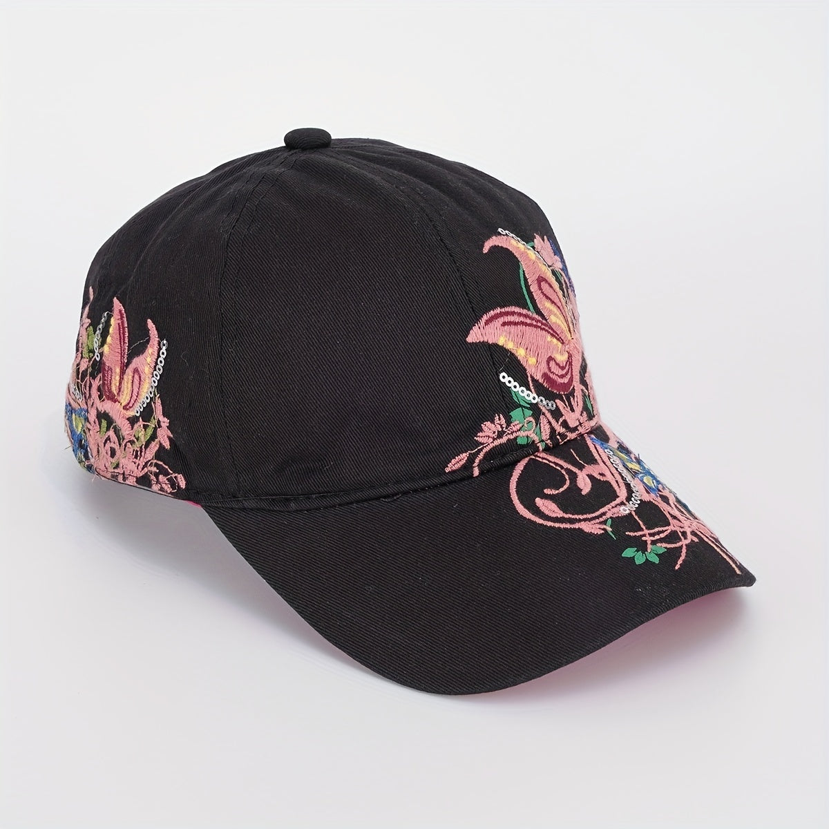 Y2K Butterfly Embroidery Baseball Cap Vintage Solid Sun Hat