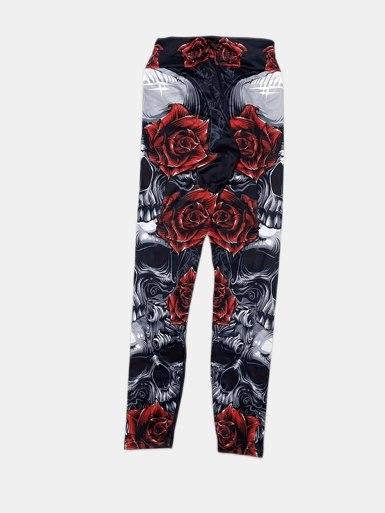Skull & Flower Print High Waist Yoga Pants for Women