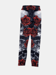 Skull & Flower Print High Waist Yoga Pants for Women