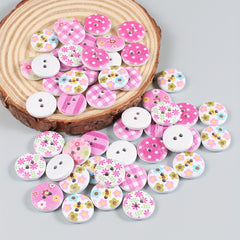 50pcs 2 Hole Wooden Bottom Mixed Pattern Painted Buttons for Crafts DIY