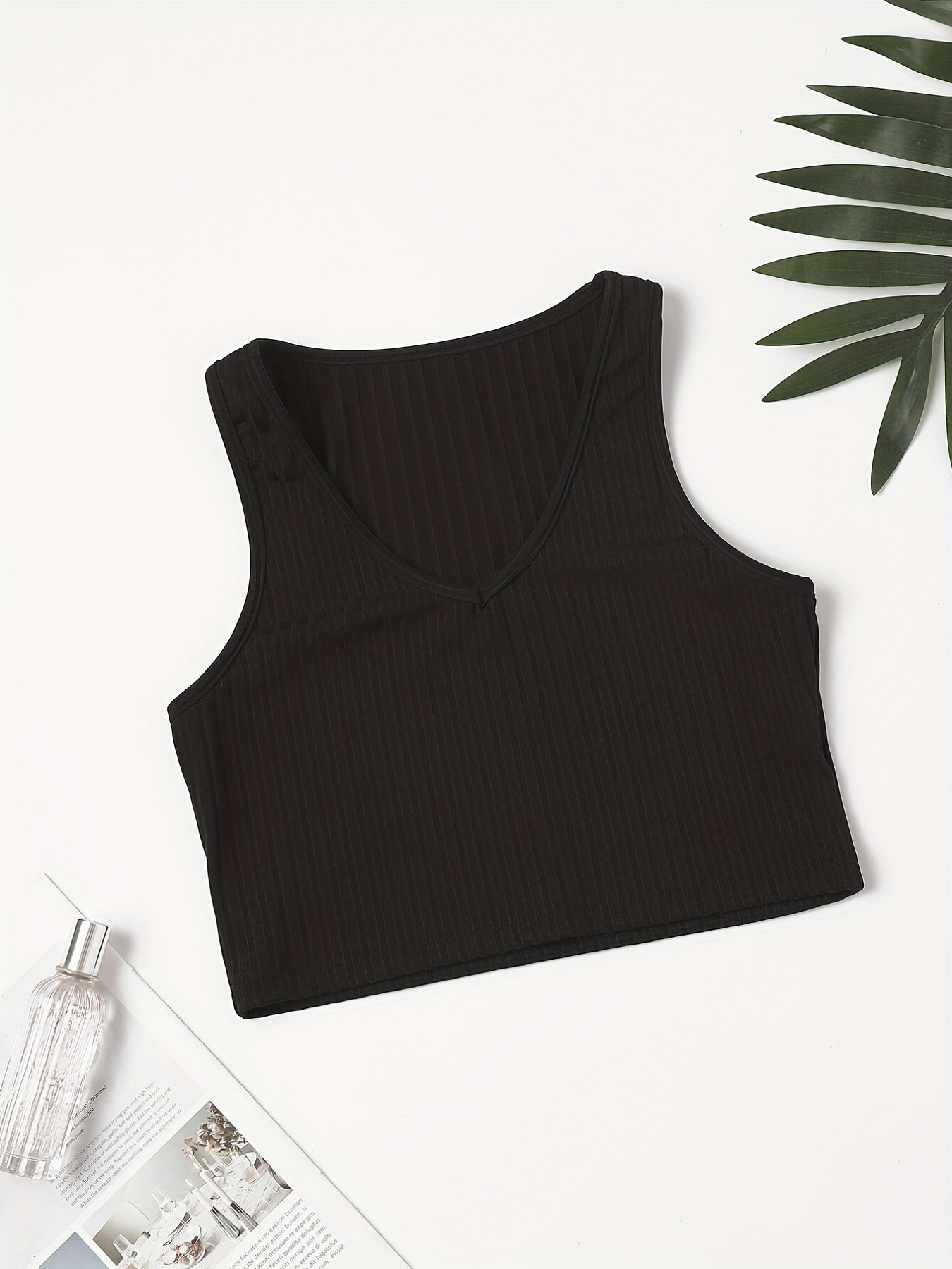 Ribbed Crop Tank Top V Neck Slim Fit Sleeveless Top Women's Lingerie