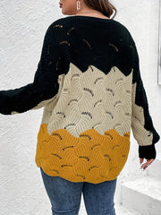 Colorblock Eyelet Embroidered Boat Collar Sweater