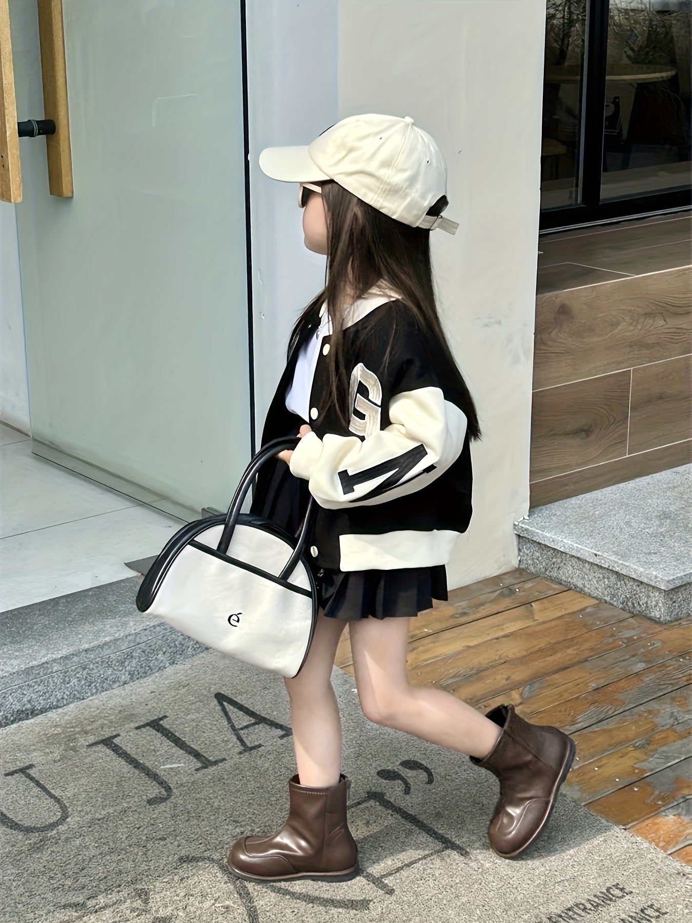 2pcs Girls Baseball Jacket and Pleated Skirt Set for Spring and Fall