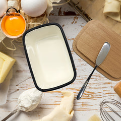 Enamel Butter Dish with Lid & 2 Steel Knives