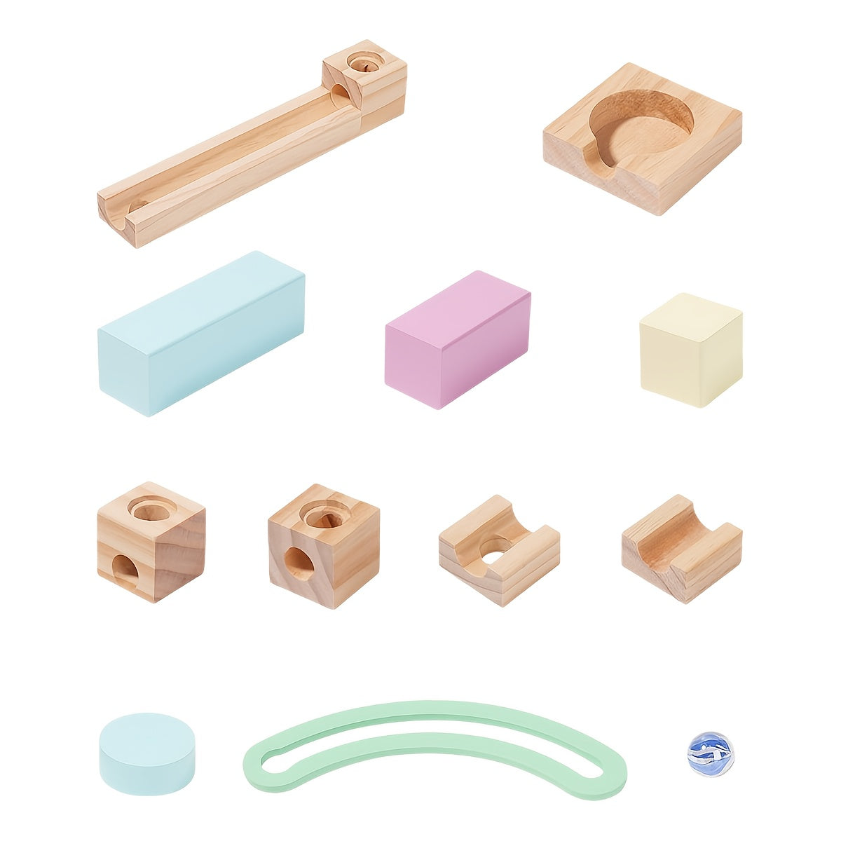Colorful Wooden Marble Track Toy Building Blocks Set Fun Educational Puzzle Game