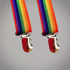 Men's Rainbow Elastic Suspenders Braces 3 Clips