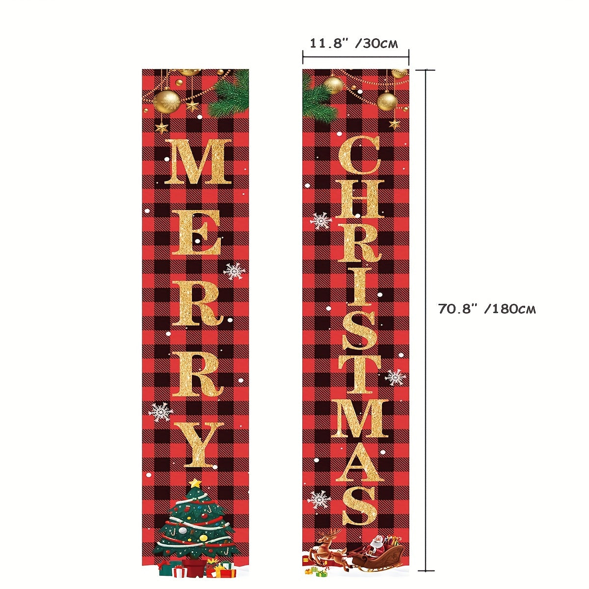 2pcs Christmas Decor Merry Christmas Banner Porch Sign Happy Year Pl