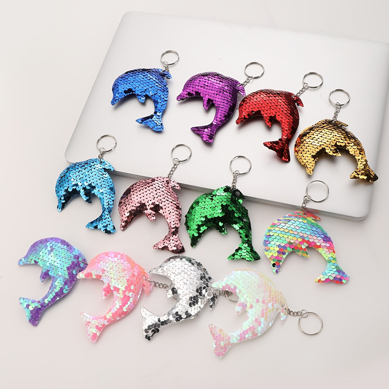 12pcs Glitter Dolphin Keychains Cartoon Bag Keyring Charm Accessories