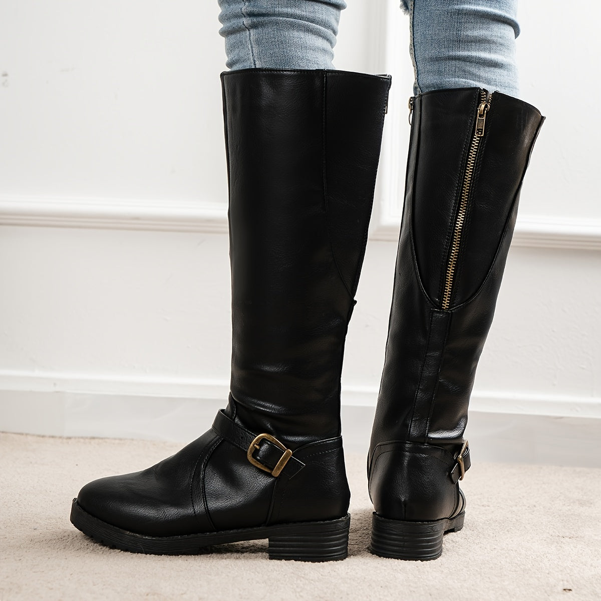 Wide Calf Zip Back Riding Boots for Women