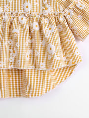 Girls Daisy Floral Print Peplum Top Short Sleeve Vacation Kid Gift
