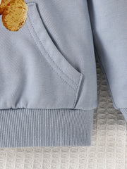 Baby Boys Bear Print Hooded Top Sweatshirt with Large Pocket