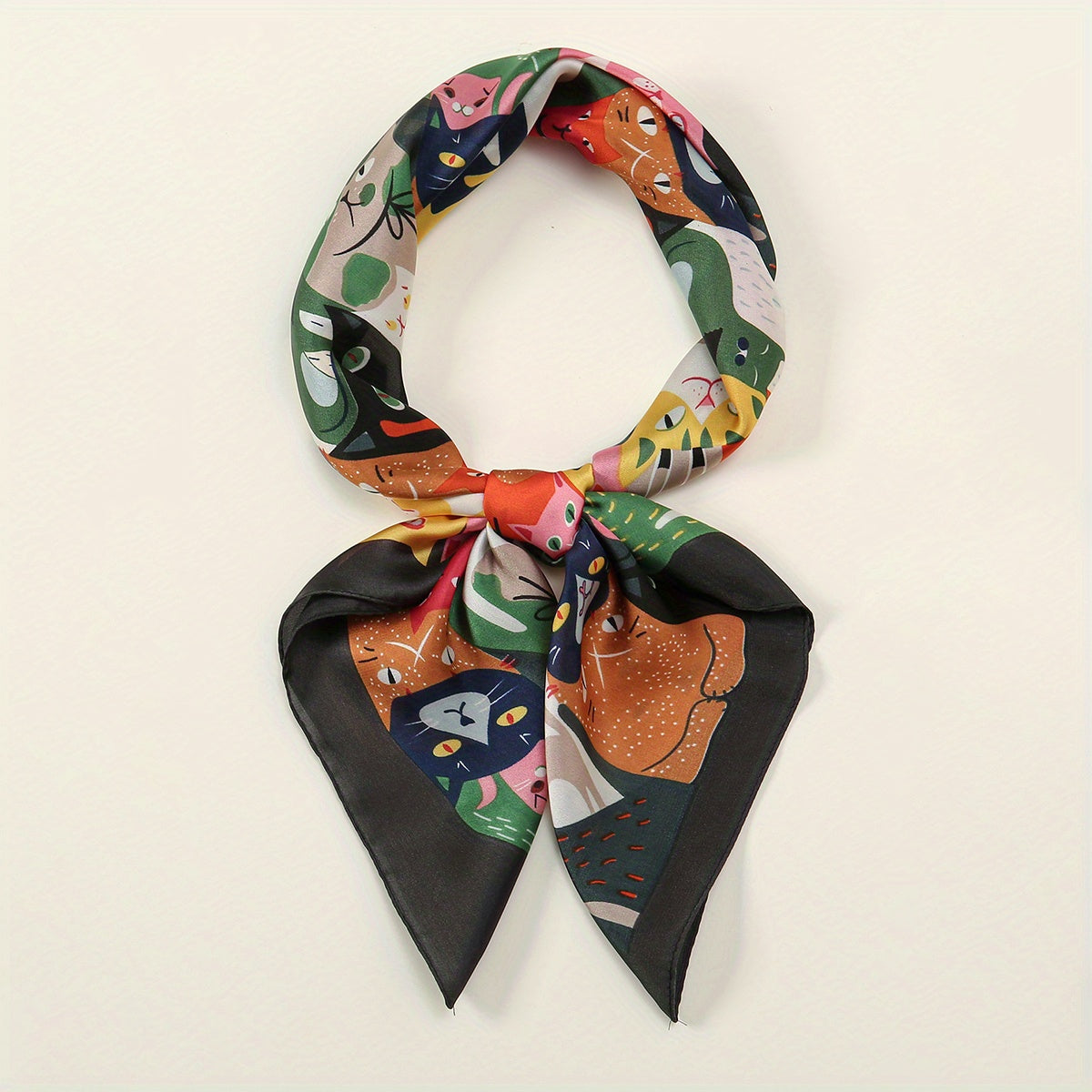 Cartoon Print Satin Square Scarf Animal Pattern Bandana Neckerchief
