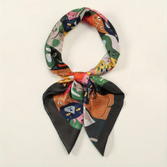 Cartoon Print Satin Square Scarf Animal Pattern Bandana Neckerchief