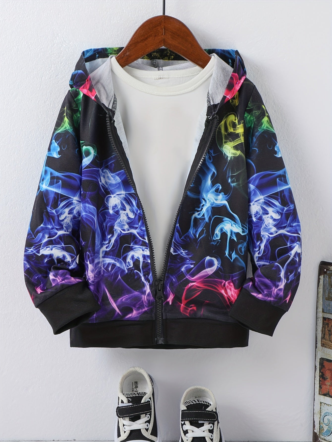 Boys Hoodie Tops Gradient Fume Print Casual Pullover Zip Up Sweatshirt