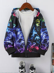 Boys Hoodie Tops Gradient Fume Print Casual Pullover Zip Up Sweatshirt